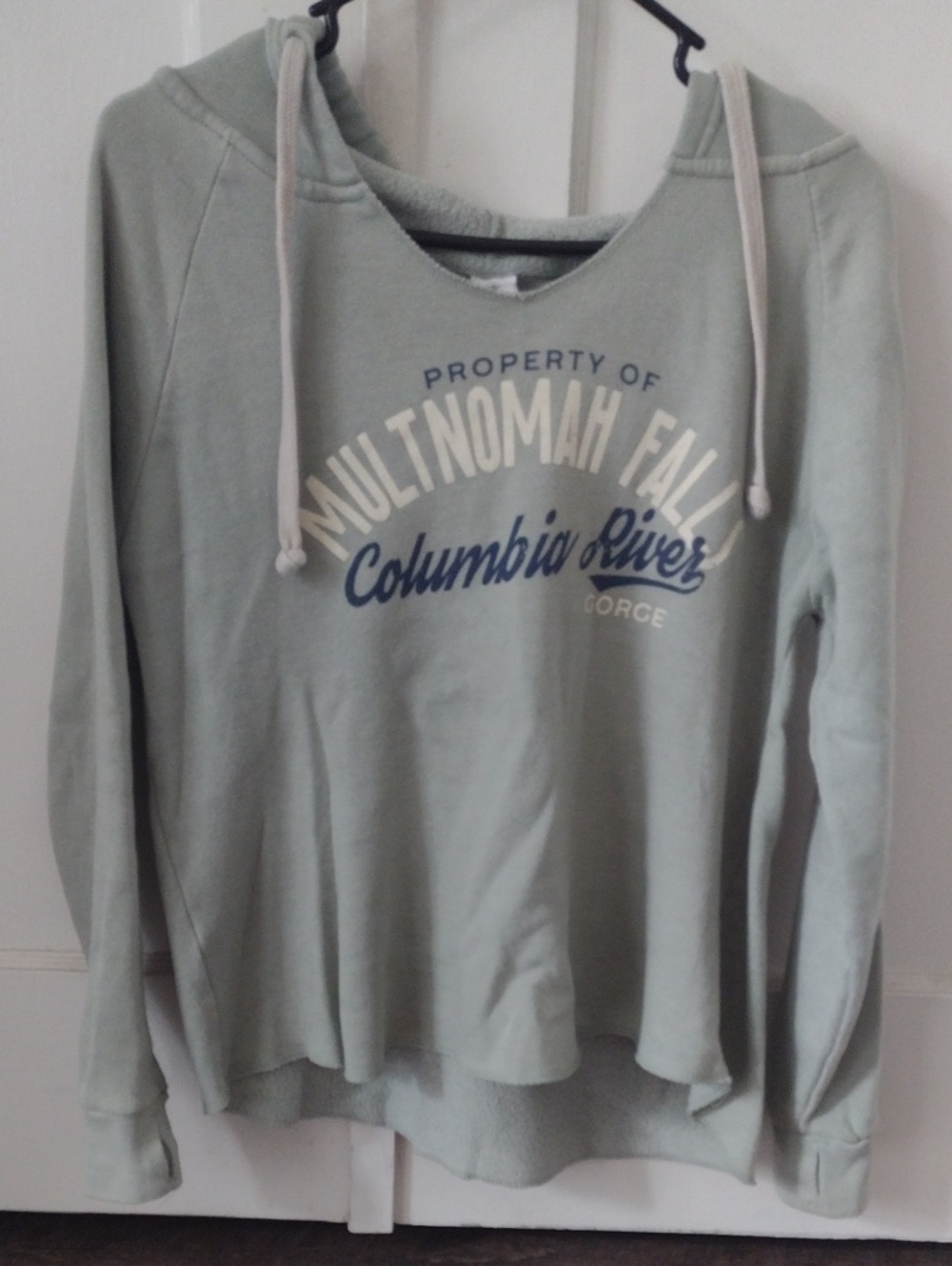 Multnomah Falls Columbia River Graphic Hoodie Sweatshirt - Sage Green Size Small